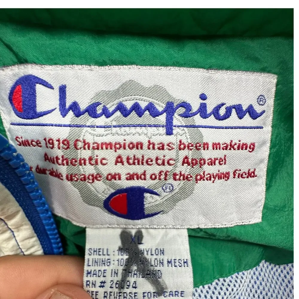 Vintage 90s Champion Blue Green Windbreaker Jacket Mens XL Retro Full Zip Nylon